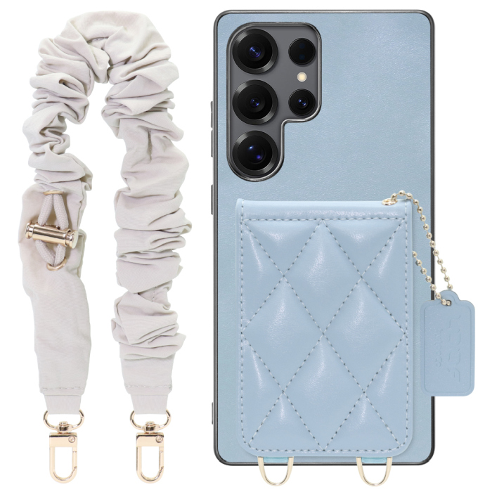 [ LOOF SWEET-SHELL SHUSHU ] Galaxy S25 Ultra SC-52F スマホケース キルティング加工のカードケース付き シュシュストラップ付き マグネット内蔵 カード収納 本革 パステルカラー [ Galaxy S25 Ultra ]