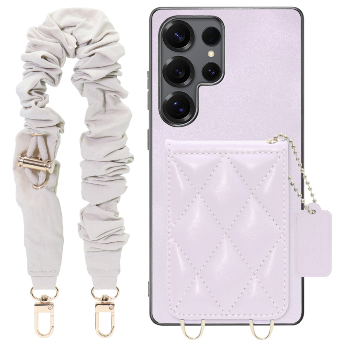 [ LOOF SWEET-SHELL SHUSHU ] Galaxy S25 Ultra SC-52F スマホケース キルティング加工のカードケース付き シュシュストラップ付き マグネット内蔵 カード収納 本革 パステルカラー [ Galaxy S25 Ultra ]