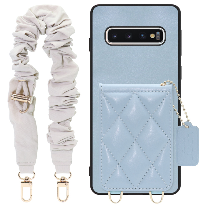 [ LOOF SWEET-SHELL SHUSHU ] Galaxy S10 SC-03L / SCV41 galaxys10 スマホケース キルティング加工のカードケース付き シュシュストラップ付き マグネット内蔵 カード収納 本革 パステルカラー [ Galaxy S10 ]