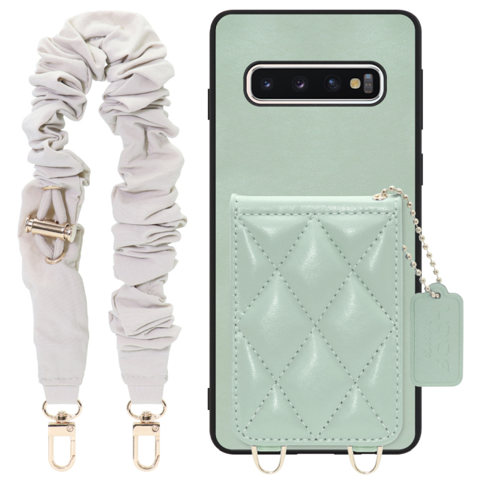 [ LOOF SWEET-SHELL SHUSHU ] Galaxy S10 SC-03L / SCV41 galaxys10 スマホケース キルティング加工のカードケース付き シュシュストラップ付き マグネット内蔵 カード収納 本革 パステルカラー [ Galaxy S10 ]