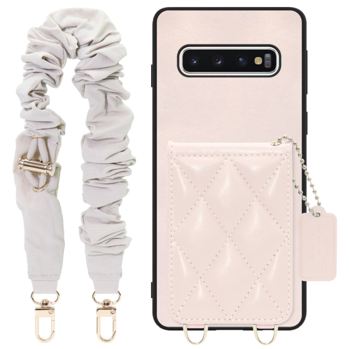 [ LOOF SWEET-SHELL SHUSHU ] Galaxy S10 SC-03L / SCV41 galaxys10 スマホケース キルティング加工のカードケース付き シュシュストラップ付き マグネット内蔵 カード収納 本革 パステルカラー [ Galaxy S10 ]