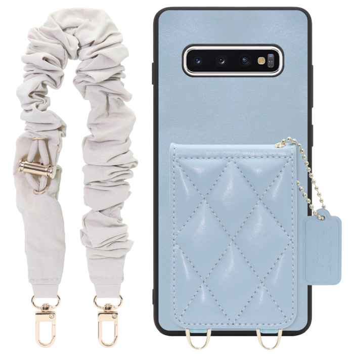 [ LOOF SWEET-SHELL SHUSHU ] Galaxy S10+ SC-04L / SCV42 s10plus s10 plus スマホケース キルティング加工のカードケース付き シュシュストラップ付き マグネット内蔵 カード収納 本革 パステルカラー [ Galaxy S10+ ]
