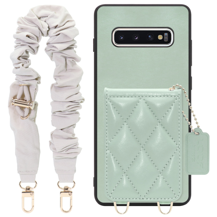 [ LOOF SWEET-SHELL SHUSHU ] Galaxy S10+ SC-04L / SCV42 s10plus s10 plus スマホケース キルティング加工のカードケース付き シュシュストラップ付き マグネット内蔵 カード収納 本革 パステルカラー [ Galaxy S10+ ]