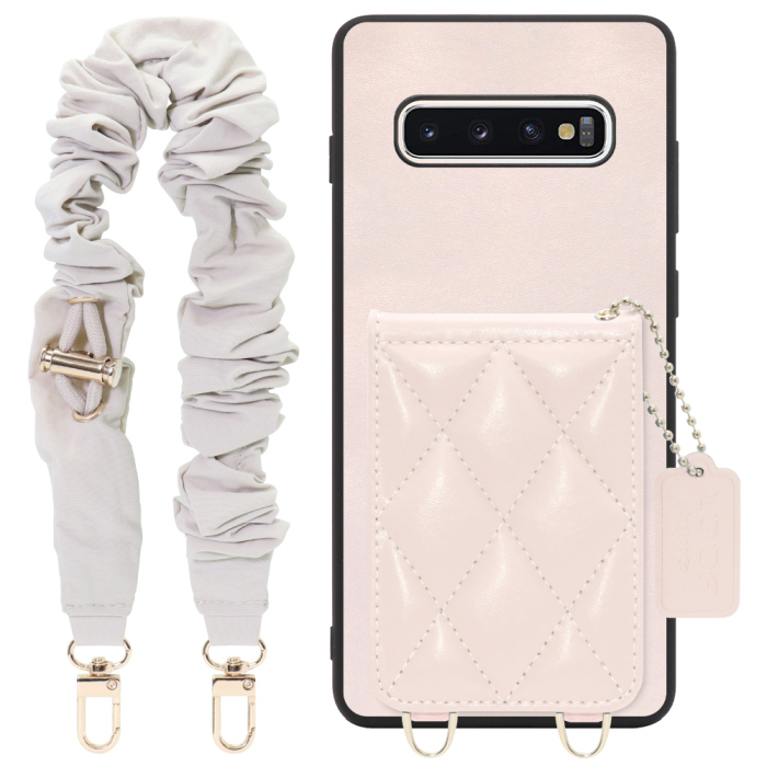 [ LOOF SWEET-SHELL SHUSHU ] Galaxy S10+ SC-04L / SCV42 s10plus s10 plus スマホケース キルティング加工のカードケース付き シュシュストラップ付き マグネット内蔵 カード収納 本革 パステルカラー [ Galaxy S10+ ]