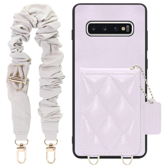 [ LOOF SWEET-SHELL SHUSHU ] Galaxy S10+ SC-04L / SCV42 s10plus s10 plus スマホケース キルティング加工のカードケース付き シュシュストラップ付き マグネット内蔵 カード収納 本革 パステルカラー [ Galaxy S10+ ]