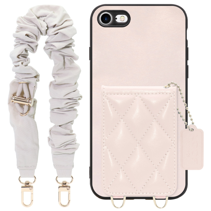 [ LOOF SWEET-SHELL SHUSHU ] iPhone 7 / 8 / SE (第2/3世代) iphone7 iphone8 iphonese se2 se3 スマホケース キルティング加工のカードケース付き シュシュストラップ付き マグネット内蔵 カード収納 本革 パステルカラー [ iPhone 7 / 8 / SE (第2/3世代) ]