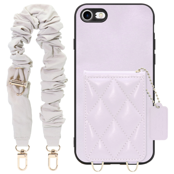 [ LOOF SWEET-SHELL SHUSHU ] iPhone 7 / 8 / SE (第2/3世代) iphone7 iphone8 iphonese se2 se3 スマホケース キルティング加工のカードケース付き シュシュストラップ付き マグネット内蔵 カード収納 本革 パステルカラー [ iPhone 7 / 8 / SE (第2/3世代) ]