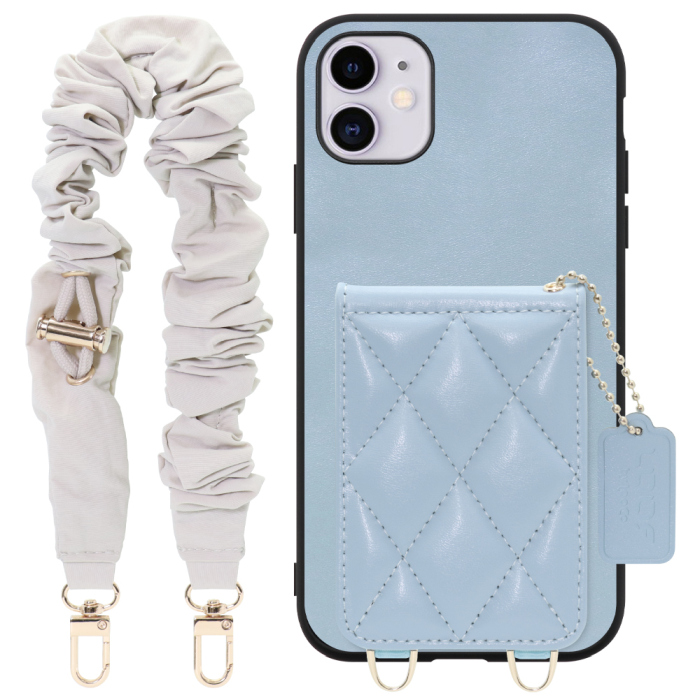 [ LOOF SWEET-SHELL SHUSHU ] iPhone 11 iPhone11 スマホケース キルティング加工のカードケース付き シュシュストラップ付き マグネット内蔵 カード収納 本革 パステルカラー [ iPhone 11 ]