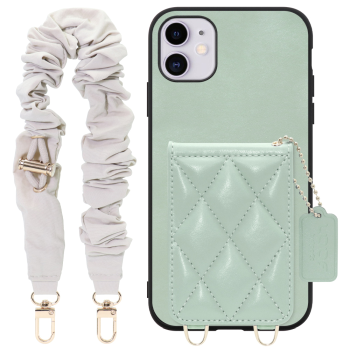 [ LOOF SWEET-SHELL SHUSHU ] iPhone 11 iPhone11 スマホケース キルティング加工のカードケース付き シュシュストラップ付き マグネット内蔵 カード収納 本革 パステルカラー [ iPhone 11 ]