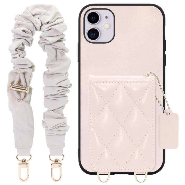 [ LOOF SWEET-SHELL SHUSHU ] iPhone 11 iPhone11 スマホケース キルティング加工のカードケース付き シュシュストラップ付き マグネット内蔵 カード収納 本革 パステルカラー [ iPhone 11 ]