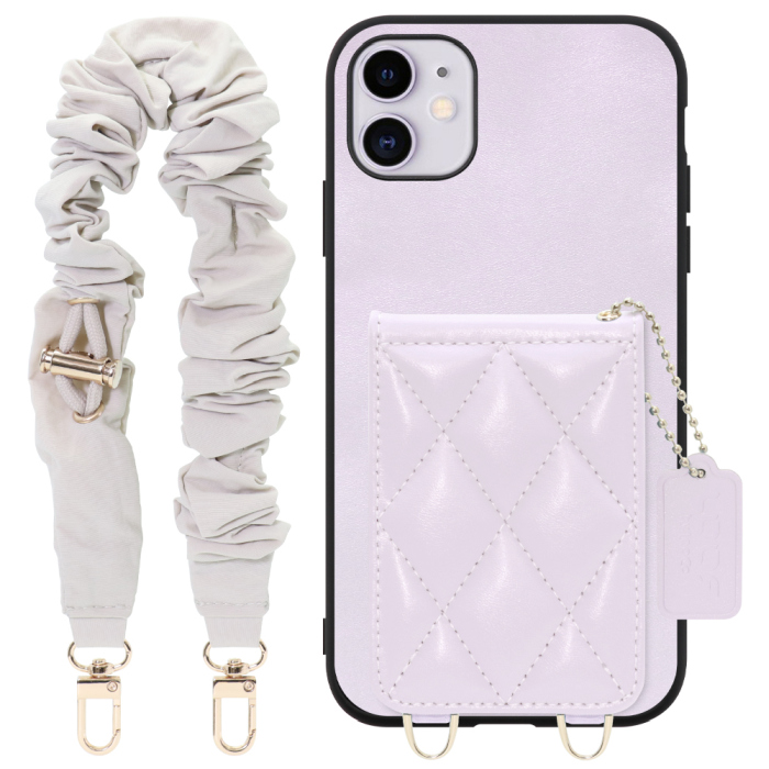 [ LOOF SWEET-SHELL SHUSHU ] iPhone 11 iPhone11 スマホケース キルティング加工のカードケース付き シュシュストラップ付き マグネット内蔵 カード収納 本革 パステルカラー [ iPhone 11 ]