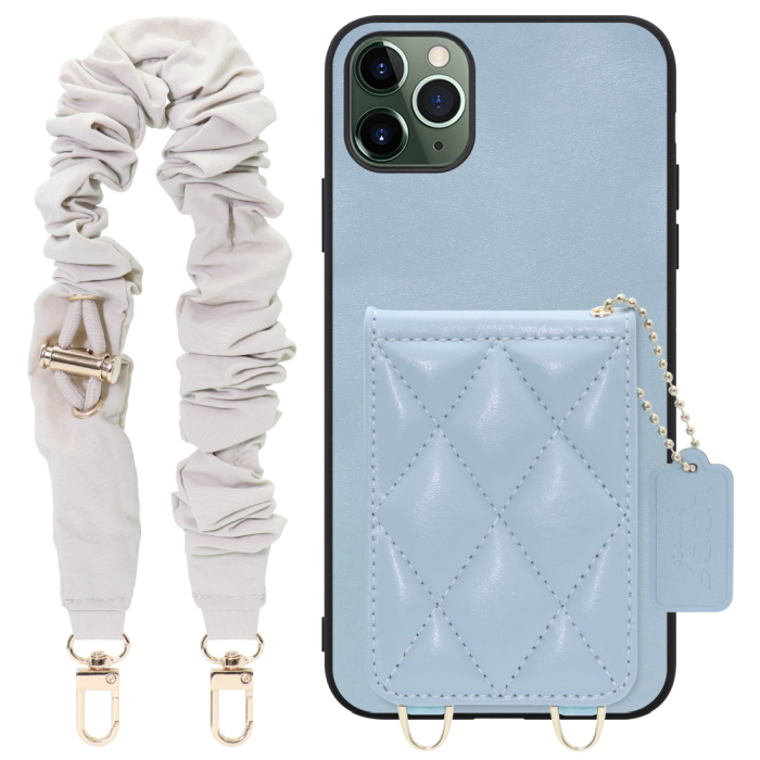 [ LOOF SWEET-SHELL SHUSHU ] iPhone 11 Pro Max iPhone11promax 11promax 11 promax スマホケース キルティング加工のカードケース付き シュシュストラップ付き マグネット内蔵 カード収納 本革 パステルカラー [ iPhone 11 Pro Max ]