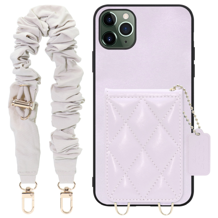 [ LOOF SWEET-SHELL SHUSHU ] iPhone 11 Pro Max iPhone11promax 11promax 11 promax スマホケース キルティング加工のカードケース付き シュシュストラップ付き マグネット内蔵 カード収納 本革 パステルカラー [ iPhone 11 Pro Max ]