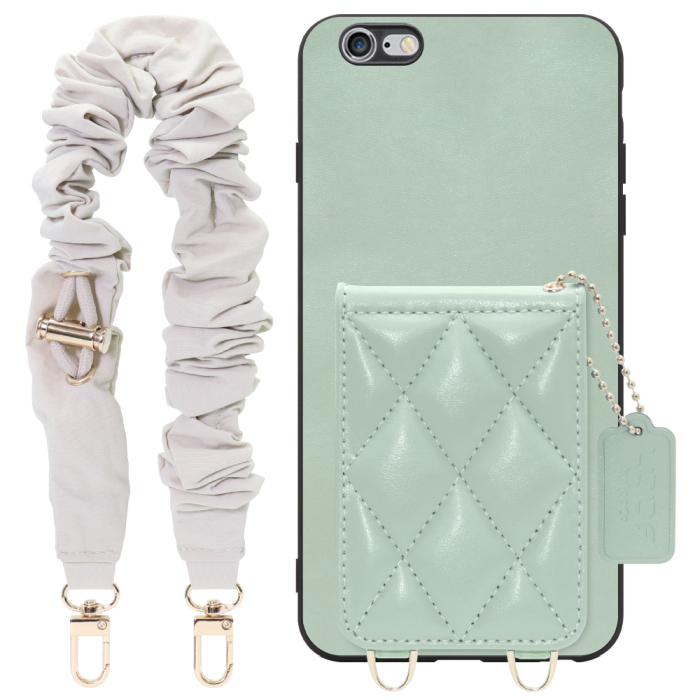 [ LOOF SWEET-SHELL SHUSHU ] iPhone 6 Plus / 6s Plus iphone6plus iphone6splus 6plus 6splus スマホケース キルティング加工のカードケース付き シュシュストラップ付き マグネット内蔵 カード収納 本革 パステルカラー [ iPhone 6 Plus / 6s Plus ]