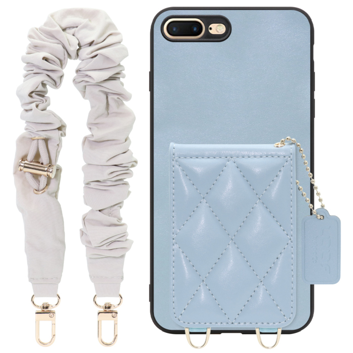 [ LOOF SWEET-SHELL SHUSHU ] iPhone 7 Plus / 8 Plus iphone7plus iphone8plus 7plus 8plus スマホケース キルティング加工のカードケース付き シュシュストラップ付き マグネット内蔵 カード収納 本革 パステルカラー [ iPhone 7 Plus / 8 Plus ]