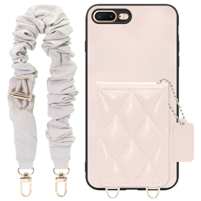 [ LOOF SWEET-SHELL SHUSHU ] iPhone 7 Plus / 8 Plus iphone7plus iphone8plus 7plus 8plus スマホケース キルティング加工のカードケース付き シュシュストラップ付き マグネット内蔵 カード収納 本革 パステルカラー [ iPhone 7 Plus / 8 Plus ]