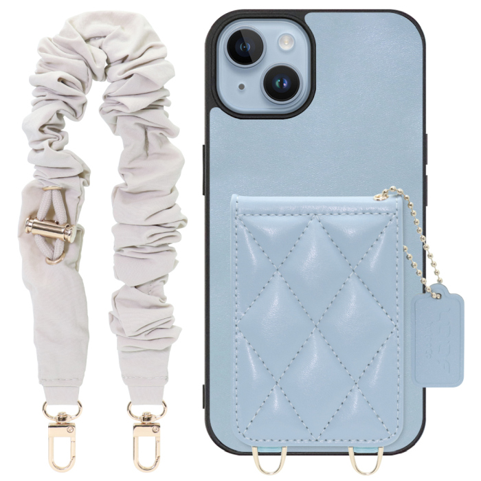 [ LOOF SWEET-SHELL SHUSHU ] iPhone 14 iphone14 スマホケース キルティング加工のカードケース付き シュシュストラップ付き マグネット内蔵 カード収納 本革 パステルカラー [ iPhone 14 ]