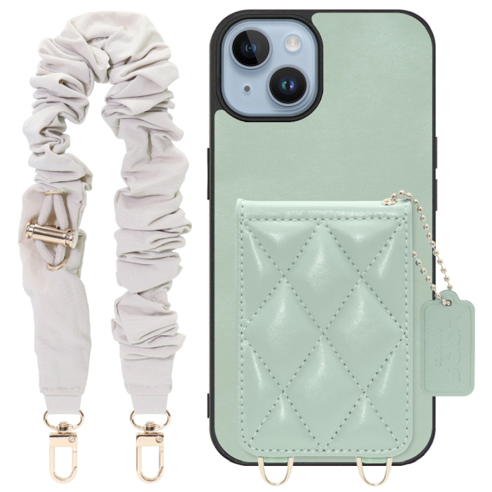 [ LOOF SWEET-SHELL SHUSHU ] iPhone 14 iphone14 スマホケース キルティング加工のカードケース付き シュシュストラップ付き マグネット内蔵 カード収納 本革 パステルカラー [ iPhone 14 ]