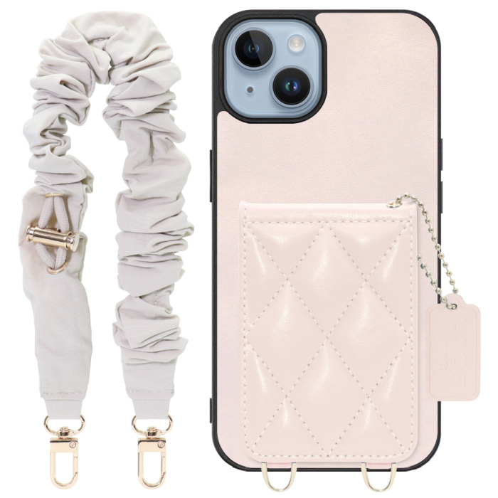 [ LOOF SWEET-SHELL SHUSHU ] iPhone 14 iphone14 スマホケース キルティング加工のカードケース付き シュシュストラップ付き マグネット内蔵 カード収納 本革 パステルカラー [ iPhone 14 ]