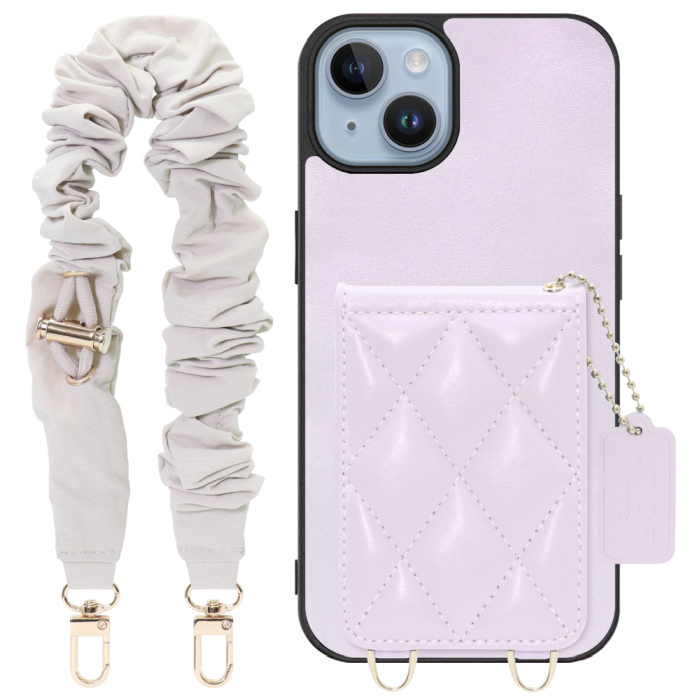 [ LOOF SWEET-SHELL SHUSHU ] iPhone 14 iphone14 スマホケース キルティング加工のカードケース付き シュシュストラップ付き マグネット内蔵 カード収納 本革 パステルカラー [ iPhone 14 ]