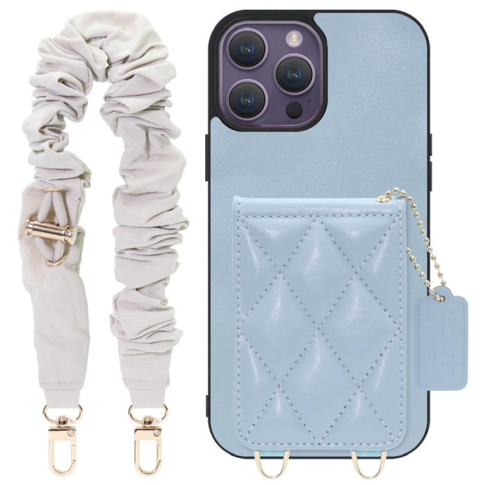 [ LOOF SWEET-SHELL SHUSHU ] iPhone 14 Pro Max iphone14promax 14promax プロマックス スマホケース キルティング加工のカードケース付き シュシュストラップ付き マグネット内蔵 カード収納 本革 パステルカラー [ iPhone 14 Pro Max ]