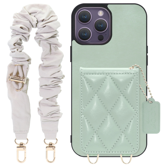 [ LOOF SWEET-SHELL SHUSHU ] iPhone 14 Pro Max iphone14promax 14promax プロマックス スマホケース キルティング加工のカードケース付き シュシュストラップ付き マグネット内蔵 カード収納 本革 パステルカラー [ iPhone 14 Pro Max ]