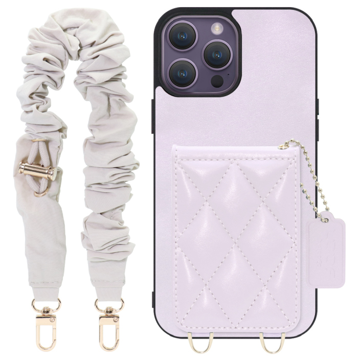 [ LOOF SWEET-SHELL SHUSHU ] iPhone 14 Pro Max iphone14promax 14promax プロマックス スマホケース キルティング加工のカードケース付き シュシュストラップ付き マグネット内蔵 カード収納 本革 パステルカラー [ iPhone 14 Pro Max ]