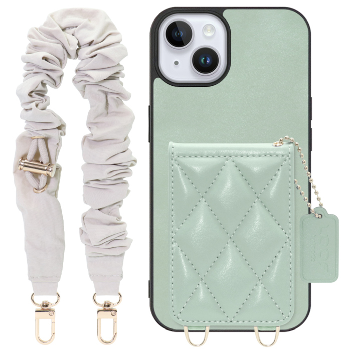 [ LOOF SWEET-SHELL SHUSHU ] iPhone 14 Plus iphone14plus 14plus 14+ プラス スマホケース キルティング加工のカードケース付き シュシュストラップ付き マグネット内蔵 カード収納 本革 パステルカラー [ iPhone 14 Plus ]