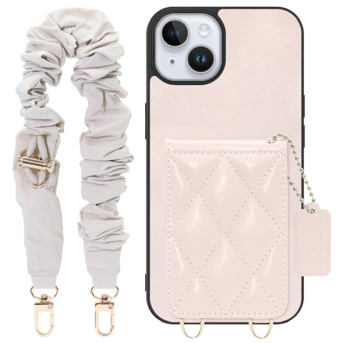 [ LOOF SWEET-SHELL SHUSHU ] iPhone 14 Plus iphone14plus 14plus 14+ プラス スマホケース キルティング加工のカードケース付き シュシュストラップ付き マグネット内蔵 カード収納 本革 パステルカラー [ iPhone 14 Plus ]