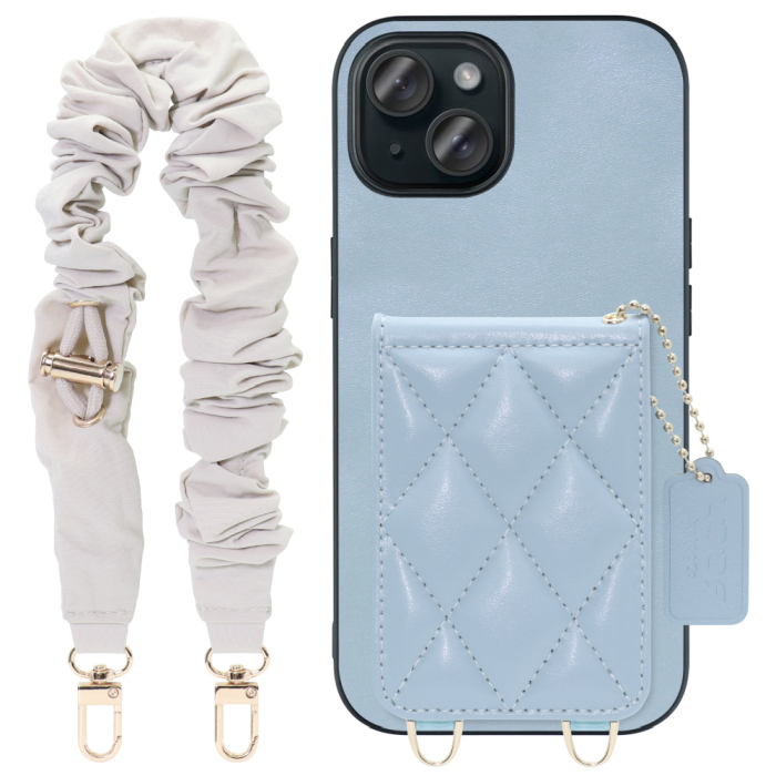 [ LOOF SWEET-SHELL SHUSHU ] iPhone 15 iPhone15 アイフォン15 iPhone 15 アイフォン 15 スマホケース キルティング加工のカードケース付き シュシュストラップ付き マグネット内蔵 カード収納 本革 パステルカラー [ iPhone 15 ]