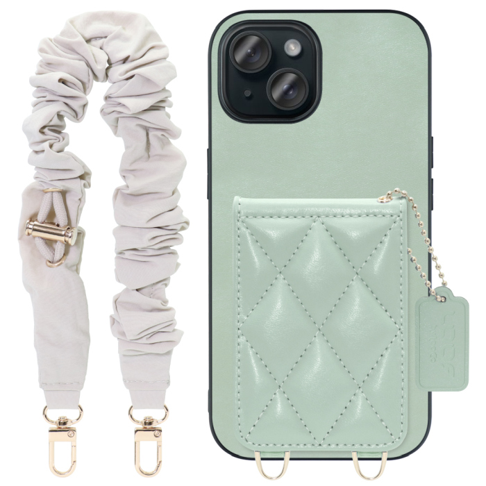 [ LOOF SWEET-SHELL SHUSHU ] iPhone 15 iPhone15 アイフォン15 iPhone 15 アイフォン 15 スマホケース キルティング加工のカードケース付き シュシュストラップ付き マグネット内蔵 カード収納 本革 パステルカラー [ iPhone 15 ]