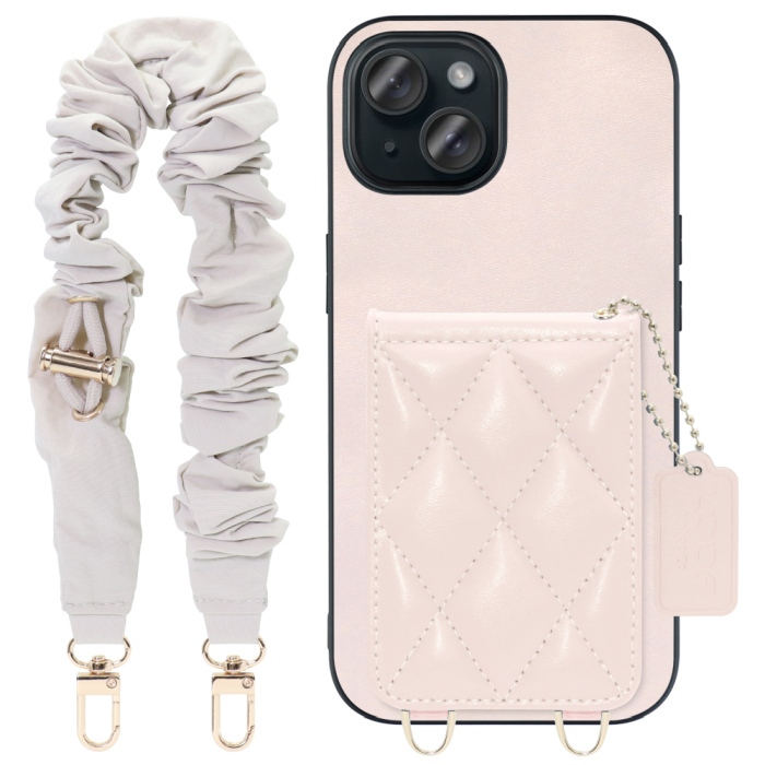 [ LOOF SWEET-SHELL SHUSHU ] iPhone 15 iPhone15 アイフォン15 iPhone 15 アイフォン 15 スマホケース キルティング加工のカードケース付き シュシュストラップ付き マグネット内蔵 カード収納 本革 パステルカラー [ iPhone 15 ]