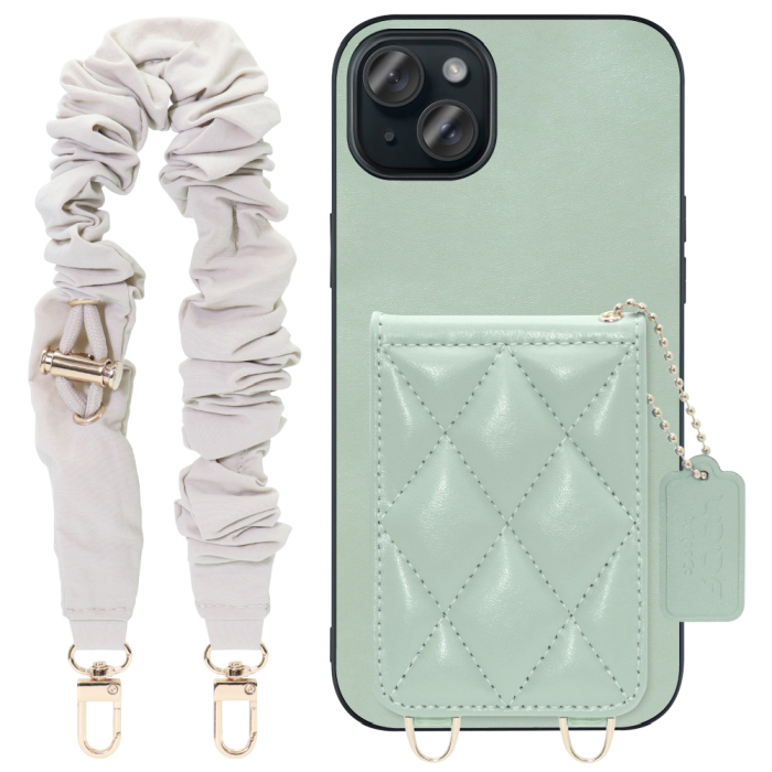 [ LOOF SWEET-SHELL SHUSHU ] iPhone 15 Plus iPhone15 Plus アイフォン15 プラス iPhone 15 Plus 15Plus アイフォン 15 スマホケース キルティング加工のカードケース付き シュシュストラップ付き マグネット内蔵 カード収納 本革 パステルカラー [ iPhone 15 Plus ]