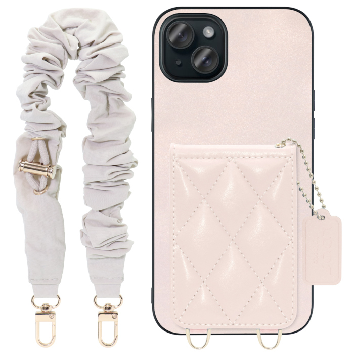 [ LOOF SWEET-SHELL SHUSHU ] iPhone 15 Plus iPhone15 Plus アイフォン15 プラス iPhone 15 Plus 15Plus アイフォン 15 スマホケース キルティング加工のカードケース付き シュシュストラップ付き マグネット内蔵 カード収納 本革 パステルカラー [ iPhone 15 Plus ]