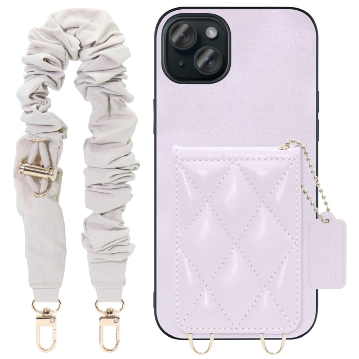 [ LOOF SWEET-SHELL SHUSHU ] iPhone 15 Plus iPhone15 Plus アイフォン15 プラス iPhone 15 Plus 15Plus アイフォン 15 スマホケース キルティング加工のカードケース付き シュシュストラップ付き マグネット内蔵 カード収納 本革 パステルカラー [ iPhone 15 Plus ]