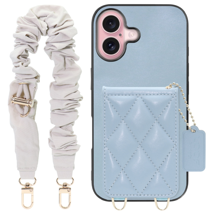 [ LOOF SWEET-SHELL SHUSHU ] iPhone 16 iPhone16 アイフォン16 iPhone 16 アイフォン 16 スマホケース キルティング加工のカードケース付き シュシュストラップ付き マグネット内蔵 カード収納 本革 パステルカラー [ iPhone 16 ]