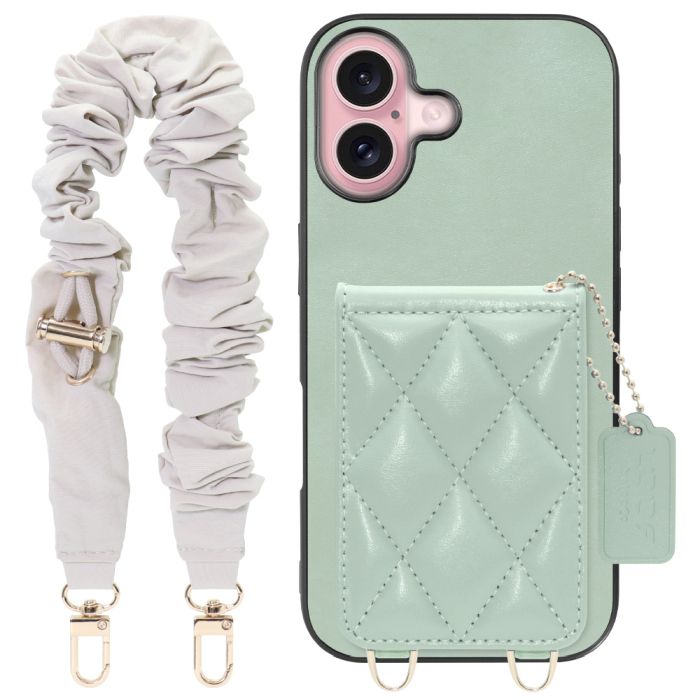 [ LOOF SWEET-SHELL SHUSHU ] iPhone 16 iPhone16 アイフォン16 iPhone 16 アイフォン 16 スマホケース キルティング加工のカードケース付き シュシュストラップ付き マグネット内蔵 カード収納 本革 パステルカラー [ iPhone 16 ]