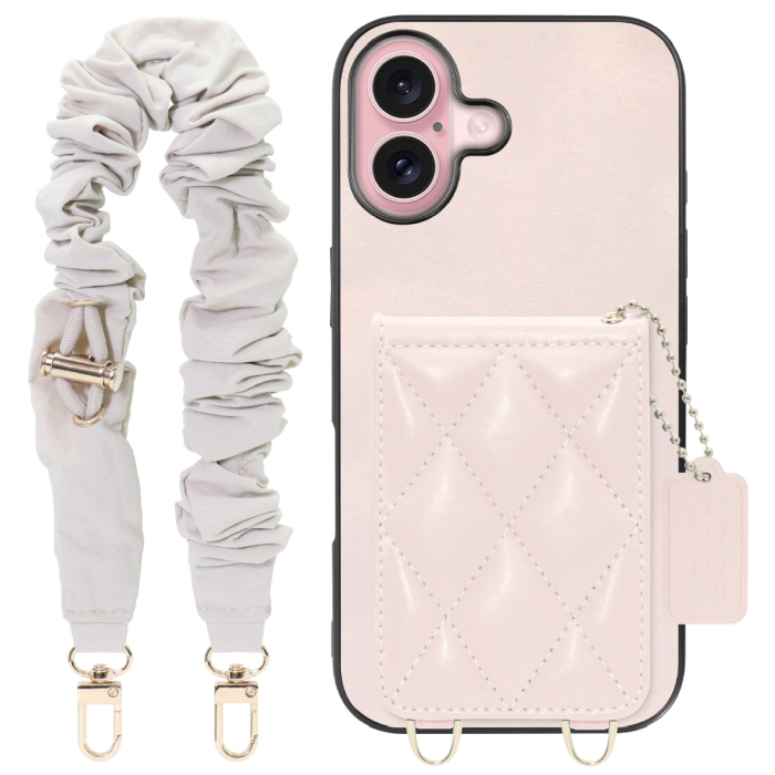 [ LOOF SWEET-SHELL SHUSHU ] iPhone 16 iPhone16 アイフォン16 iPhone 16 アイフォン 16 スマホケース キルティング加工のカードケース付き シュシュストラップ付き マグネット内蔵 カード収納 本革 パステルカラー [ iPhone 16 ]
