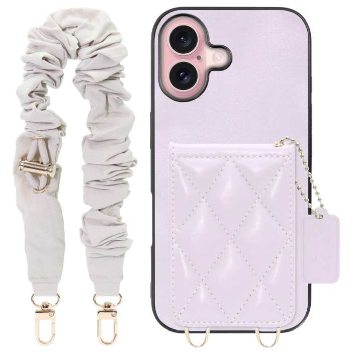 [ LOOF SWEET-SHELL SHUSHU ] iPhone 16 iPhone16 アイフォン16 iPhone 16 アイフォン 16 スマホケース キルティング加工のカードケース付き シュシュストラップ付き マグネット内蔵 カード収納 本革 パステルカラー [ iPhone 16 ]