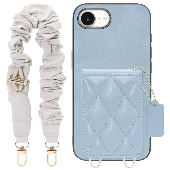 [ LOOF SWEET-SHELL SHUSHU ] iPhone 16e  スマホケース キルティング加工のカードケース付き シュシュストラップ付き マグネット内蔵 カード収納 本革 パステルカラー [ iPhone 16e ]