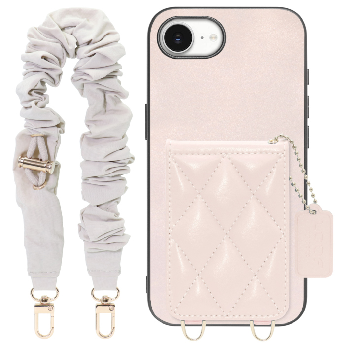 [ LOOF SWEET-SHELL SHUSHU ] iPhone 16e  スマホケース キルティング加工のカードケース付き シュシュストラップ付き マグネット内蔵 カード収納 本革 パステルカラー [ iPhone 16e ]