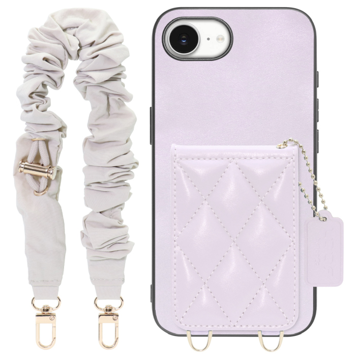 [ LOOF SWEET-SHELL SHUSHU ] iPhone 16e  スマホケース キルティング加工のカードケース付き シュシュストラップ付き マグネット内蔵 カード収納 本革 パステルカラー [ iPhone 16e ]