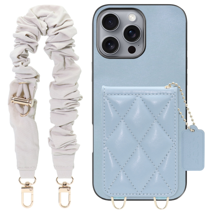 [ LOOF SWEET-SHELL SHUSHU ] iPhone 16 Pro Max iPhone16 Pro Max アイフォン16 プロ マックス スマホケース キルティング加工のカードケース付き シュシュストラップ付き マグネット内蔵 カード収納 本革 パステルカラー [ iPhone 16 Pro Max ]