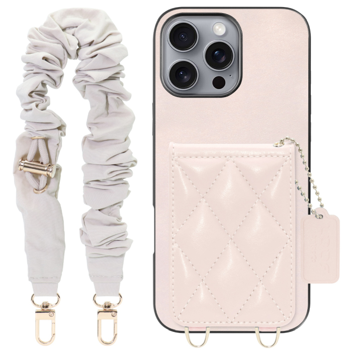 [ LOOF SWEET-SHELL SHUSHU ] iPhone 16 Pro Max iPhone16 Pro Max アイフォン16 プロ マックス スマホケース キルティング加工のカードケース付き シュシュストラップ付き マグネット内蔵 カード収納 本革 パステルカラー [ iPhone 16 Pro Max ]