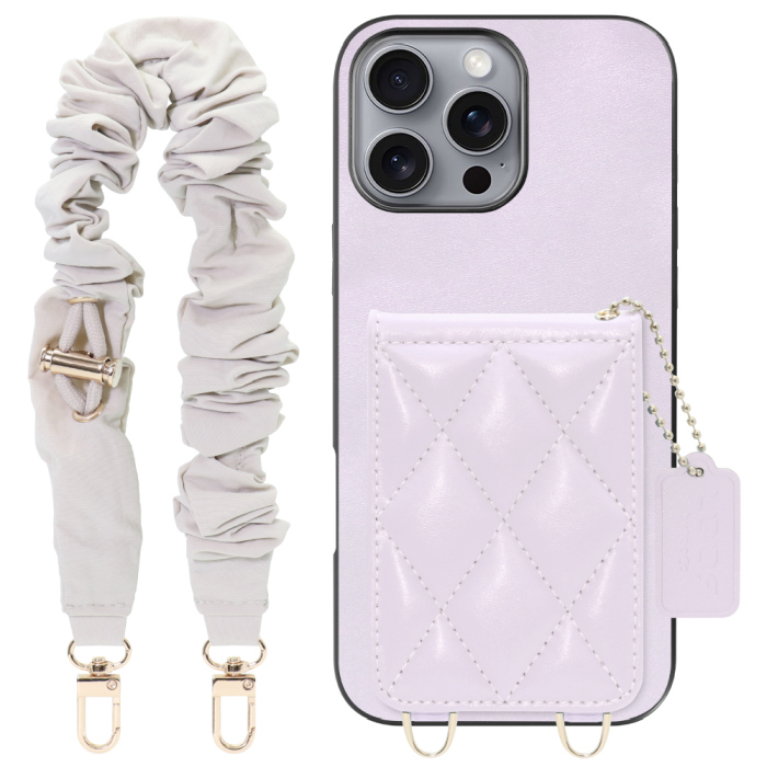 [ LOOF SWEET-SHELL SHUSHU ] iPhone 16 Pro Max iPhone16 Pro Max アイフォン16 プロ マックス スマホケース キルティング加工のカードケース付き シュシュストラップ付き マグネット内蔵 カード収納 本革 パステルカラー [ iPhone 16 Pro Max ]