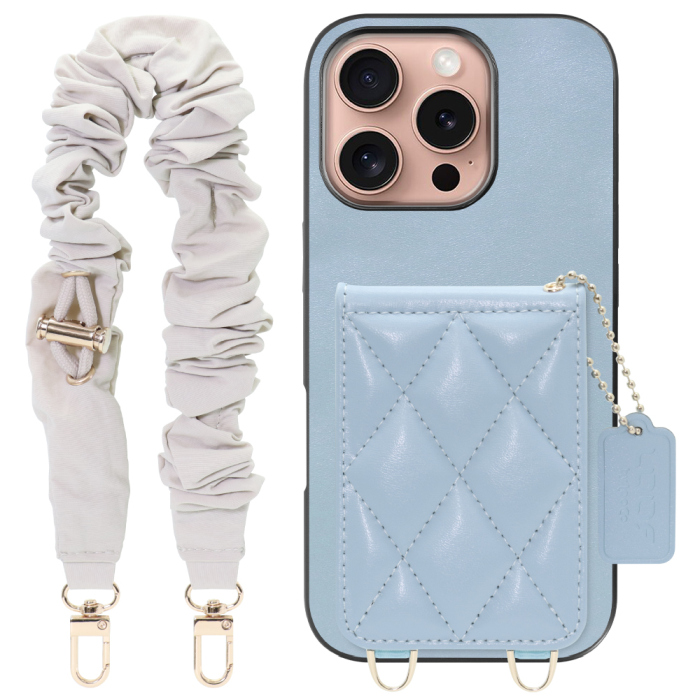 [ LOOF SWEET-SHELL SHUSHU ] iPhone 16 Pro iPhone16 Pro アイフォン16 プロ スマホケース キルティング加工のカードケース付き シュシュストラップ付き マグネット内蔵 カード収納 本革 パステルカラー [ iPhone 16 Pro ]