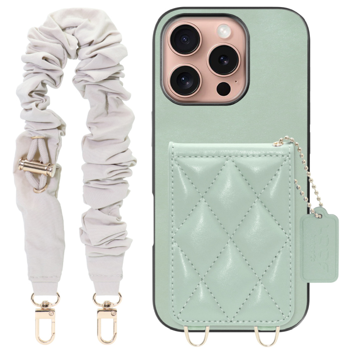 [ LOOF SWEET-SHELL SHUSHU ] iPhone 16 Pro iPhone16 Pro アイフォン16 プロ スマホケース キルティング加工のカードケース付き シュシュストラップ付き マグネット内蔵 カード収納 本革 パステルカラー [ iPhone 16 Pro ]