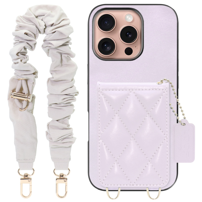 [ LOOF SWEET-SHELL SHUSHU ] iPhone 16 Pro iPhone16 Pro アイフォン16 プロ スマホケース キルティング加工のカードケース付き シュシュストラップ付き マグネット内蔵 カード収納 本革 パステルカラー [ iPhone 16 Pro ]