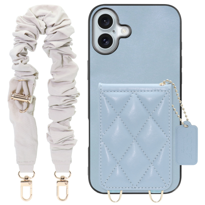 [ LOOF SWEET-SHELL SHUSHU ] iPhone 16 Plus iPhone16 Plus アイフォン16 プラス  スマホケース キルティング加工のカードケース付き シュシュストラップ付き マグネット内蔵 カード収納 本革 パステルカラー [ iPhone 16 Plus ]