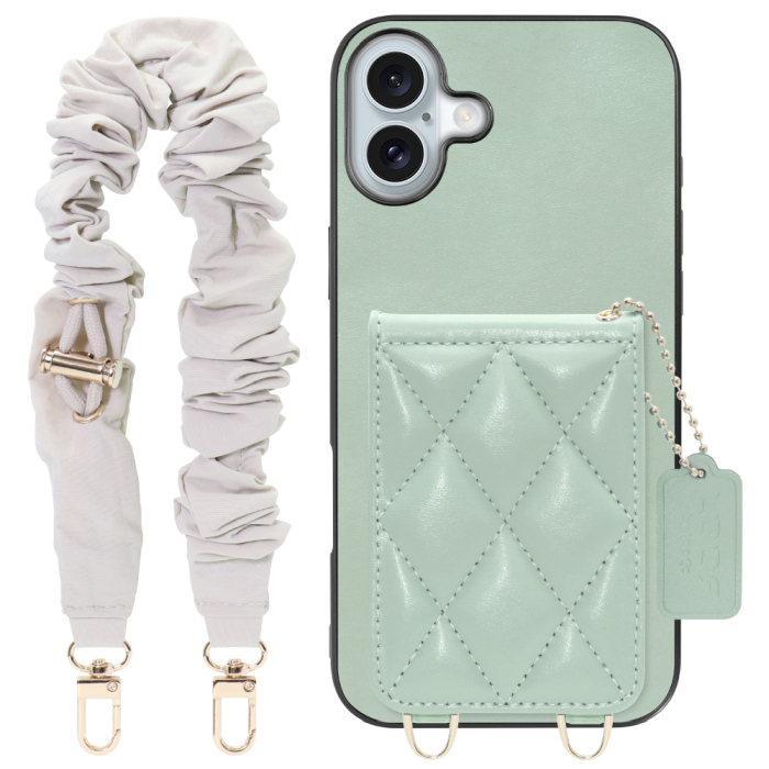 [ LOOF SWEET-SHELL SHUSHU ] iPhone 16 Plus iPhone16 Plus アイフォン16 プラス  スマホケース キルティング加工のカードケース付き シュシュストラップ付き マグネット内蔵 カード収納 本革 パステルカラー [ iPhone 16 Plus ]